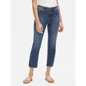 Eileen Fisher Organic Cotton Stretch Straight Ankle Jeans Dark Wash Blue Size 16